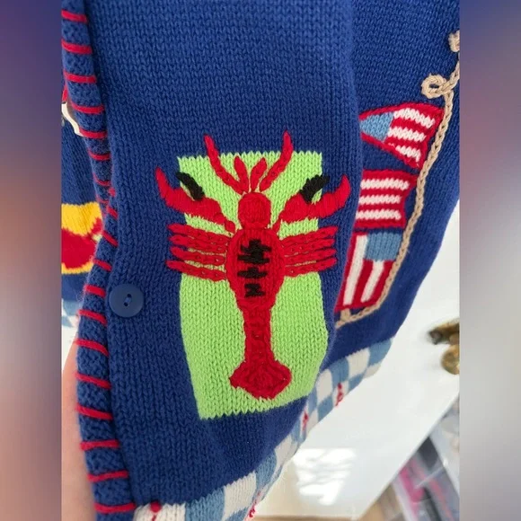 Quacker Factory Blue Knit Top with Red Stitching - Picture 7 of 8